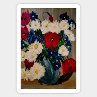 lovely vibrant bouquet of flowers in a silver vase Sticker